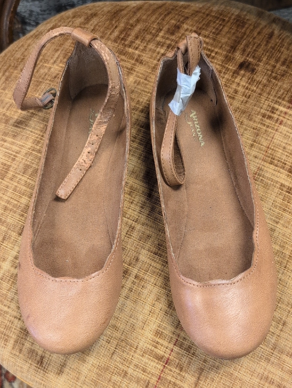 Arizona Jean Company Light Brown Leather Ankle-Strap Flats